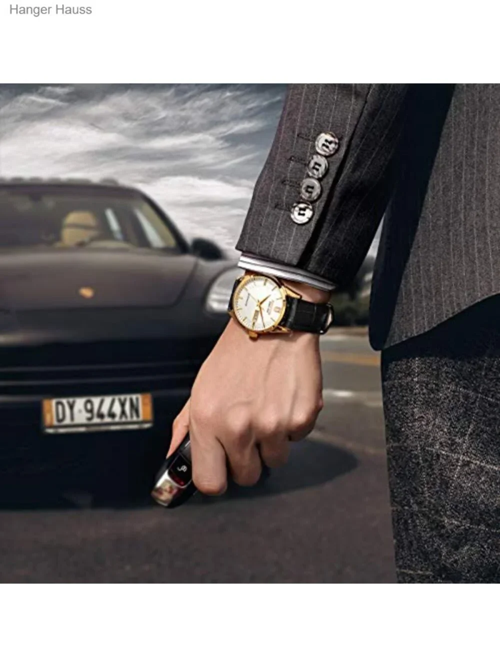 Men's Automatic Mechanical Watch Luxury Retro Day Date Genuine Leather Strap